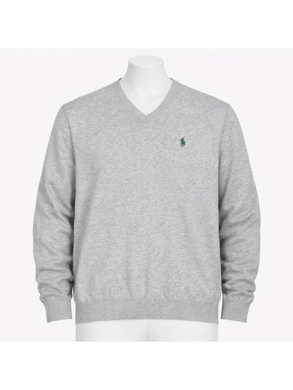 Polo Ralph Lauren Pima Cotton V-Neck Sweater Men Size S Preppy Grey Pony Knit